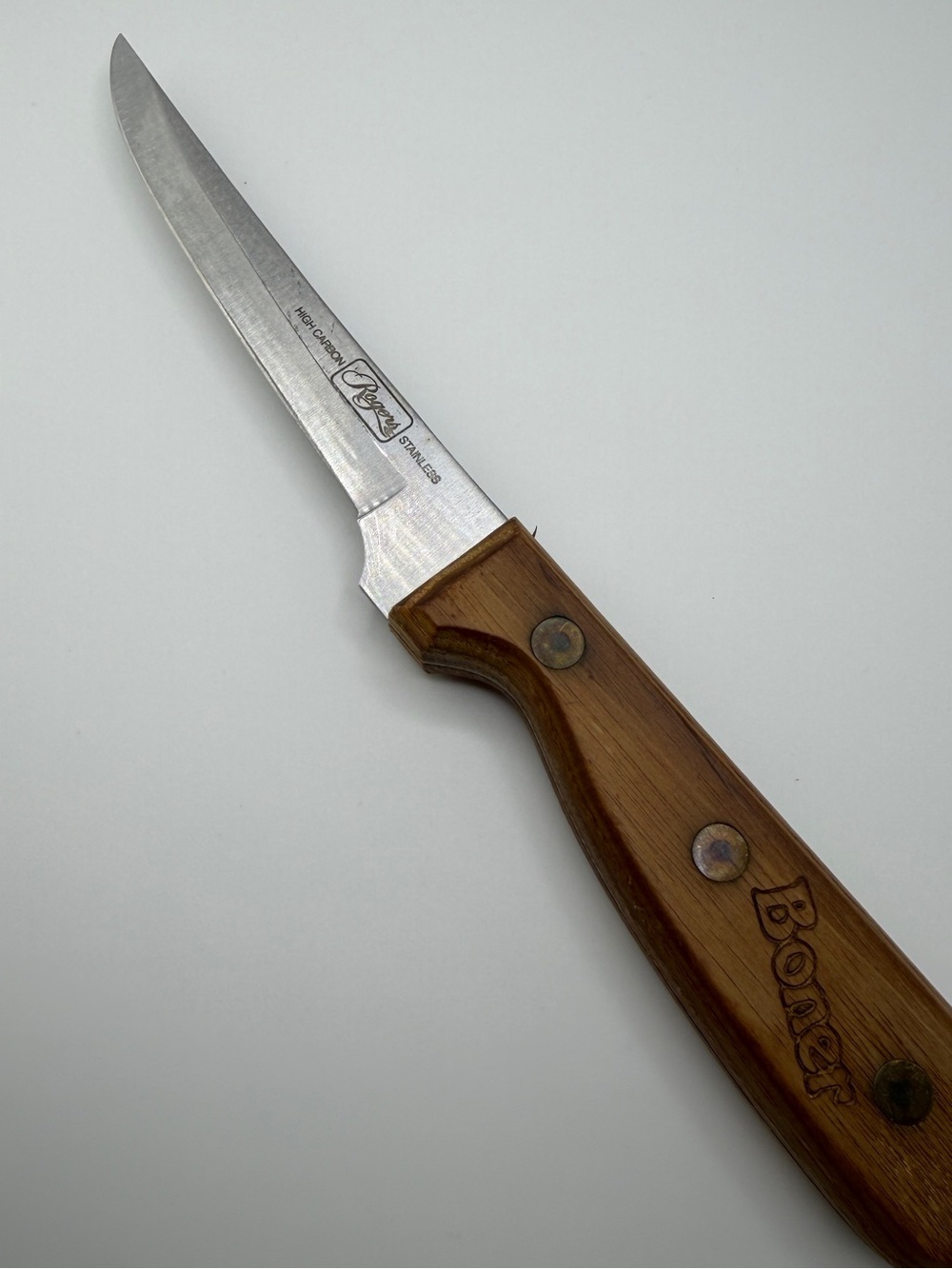 Vintage Rogers  Knife 6" High Carbon Stainless Steel Full Tang Wood Handle